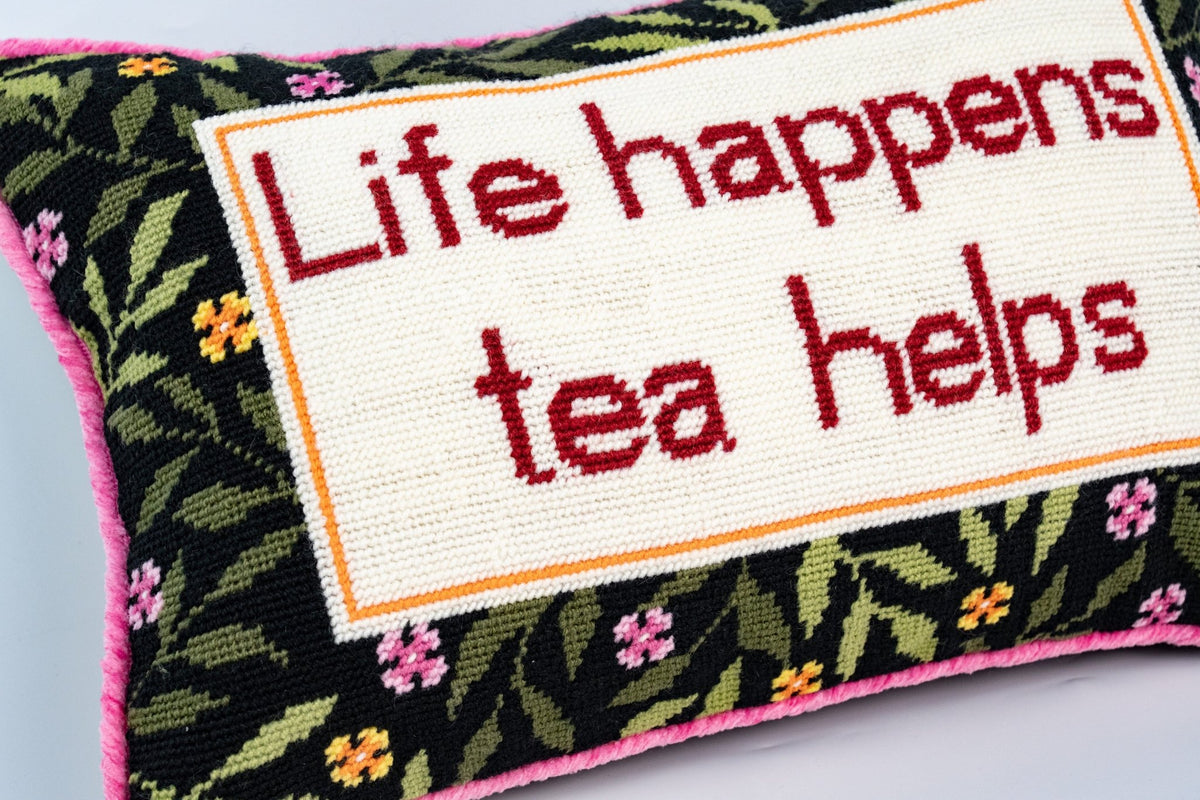 Life Happens, Tea Helps Needlepoint Lumbar Pillow Kit