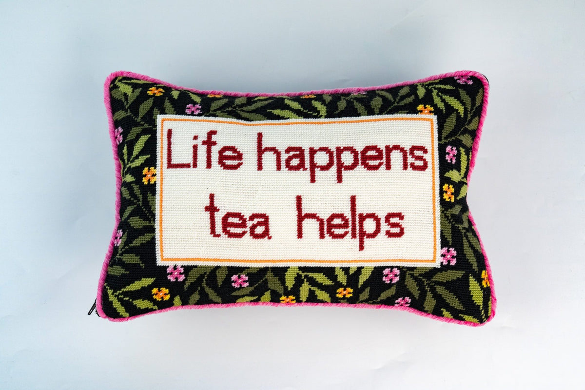 Life Happens, Tea Helps Needlepoint Lumbar Pillow Kit