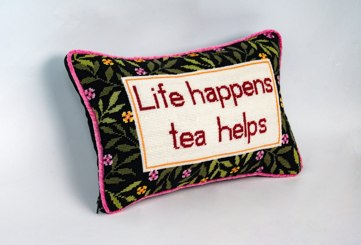 Life Happens, Tea Helps Needlepoint Lumbar Pillow Kit