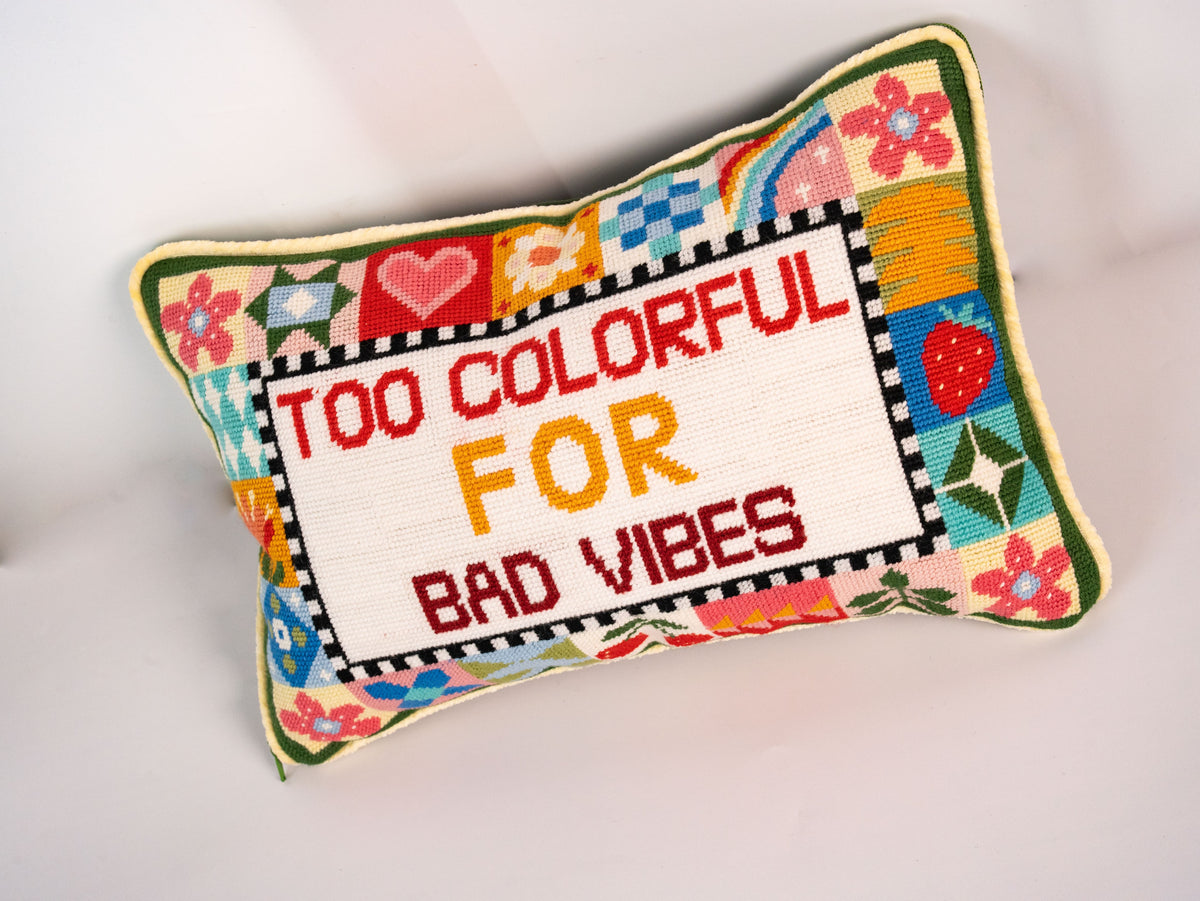 Too Colorful for Bad Vibes Needlepoint Lumbar Pillow Kit