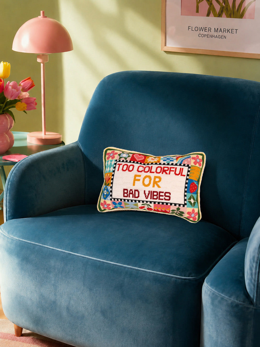 Too Colorful for Bad Vibes Needlepoint Lumbar Pillow Kit