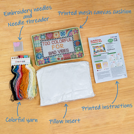 Too Colorful for Bad Vibes Needlepoint Lumbar Pillow Kit