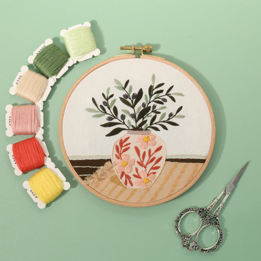 Olive Leaf Vase Embroidery Kit