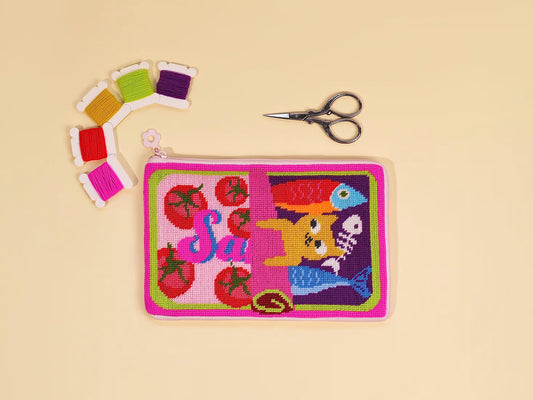 Curious Foodie Cat Half-Stitch Kit