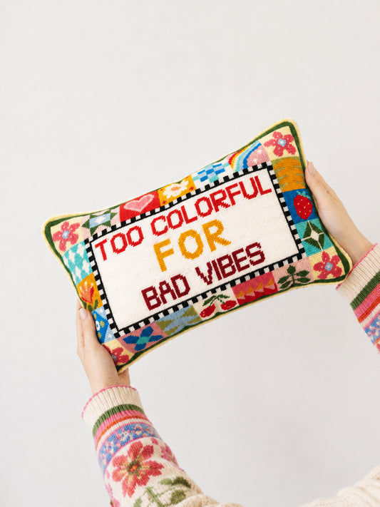 Too Colorful for Bad Vibes Needlepoint Lumbar Pillow Kit