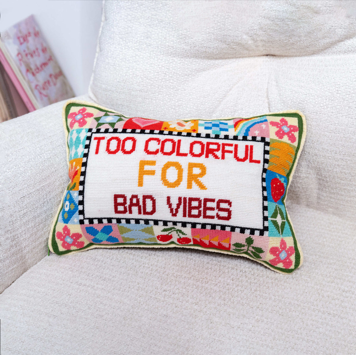 Too Colorful for Bad Vibes Needlepoint Lumbar Pillow Kit